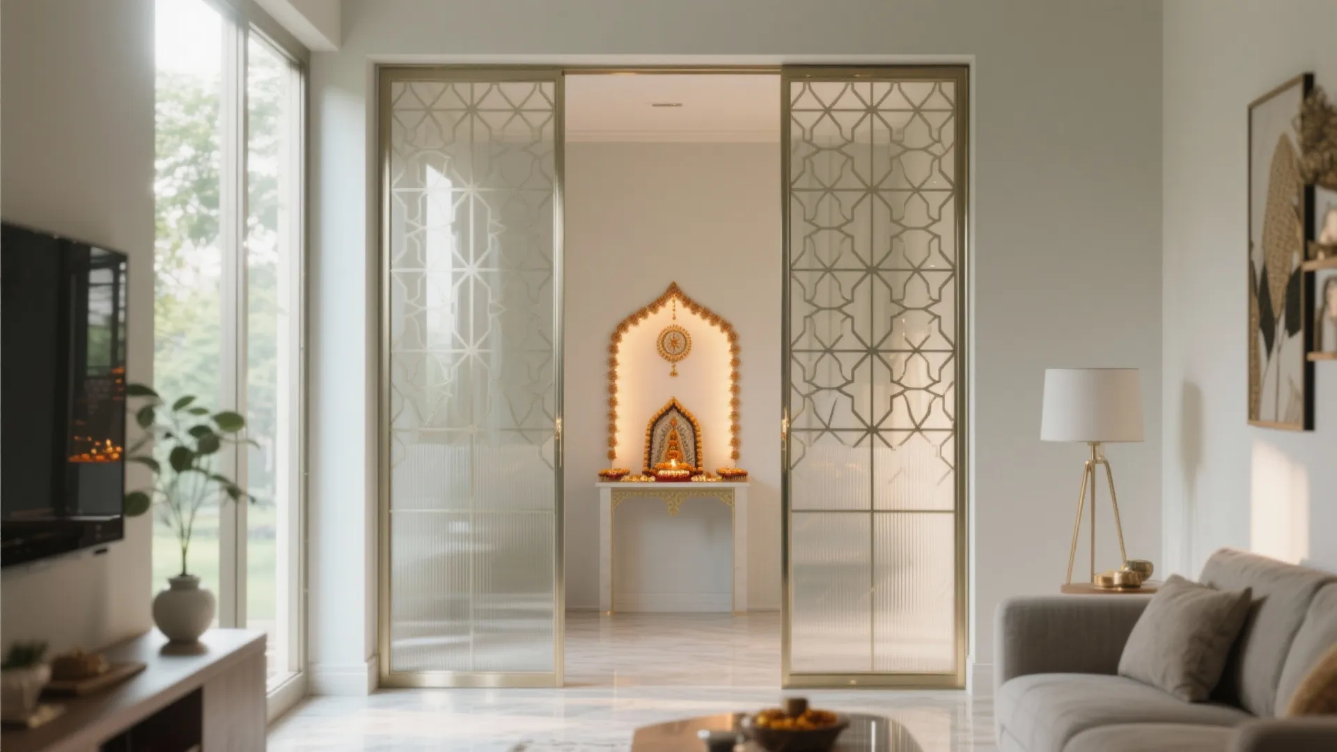 Light, airy glass jaali partition