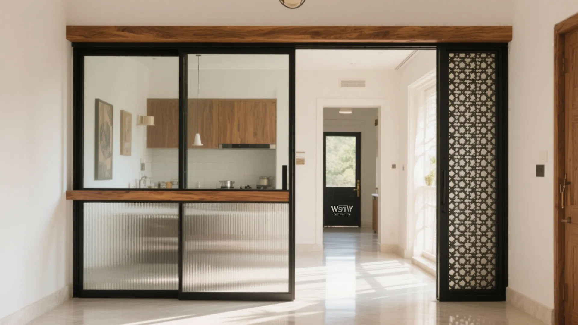 Glass partitions and jaali for airy zones