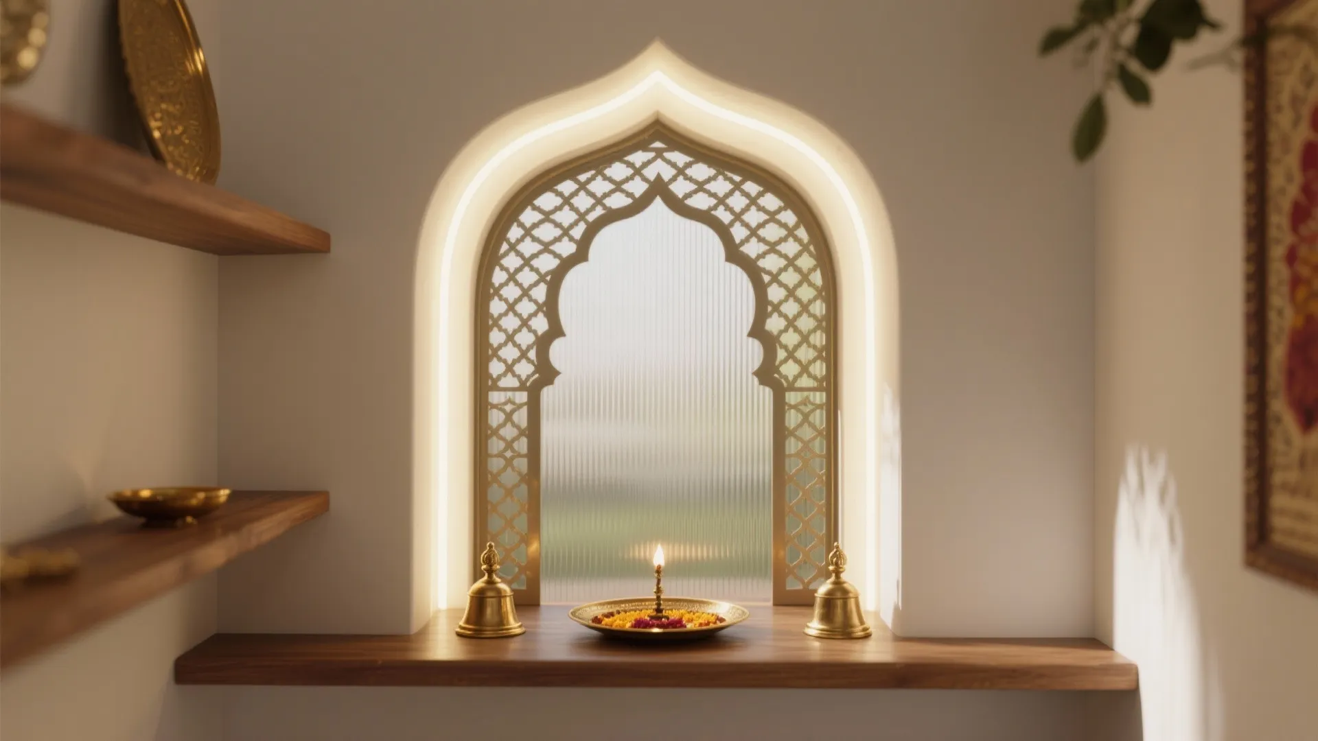 Glass-Jali Niche with Soft Backlighting