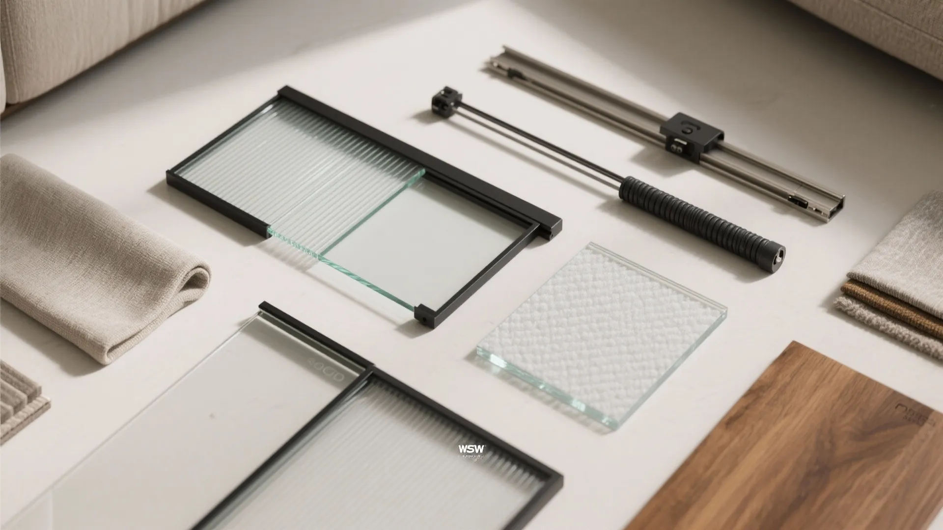 [
  {
    "url": "https://coohom-biz-sg-s3.coohom.com/ins/static/article/glass-kit-flat-1759387684662744900.jpg",
    "alt": "Interior design material kit featuring glass panels black metal tracks beige fabric and wood samples"
  }
]