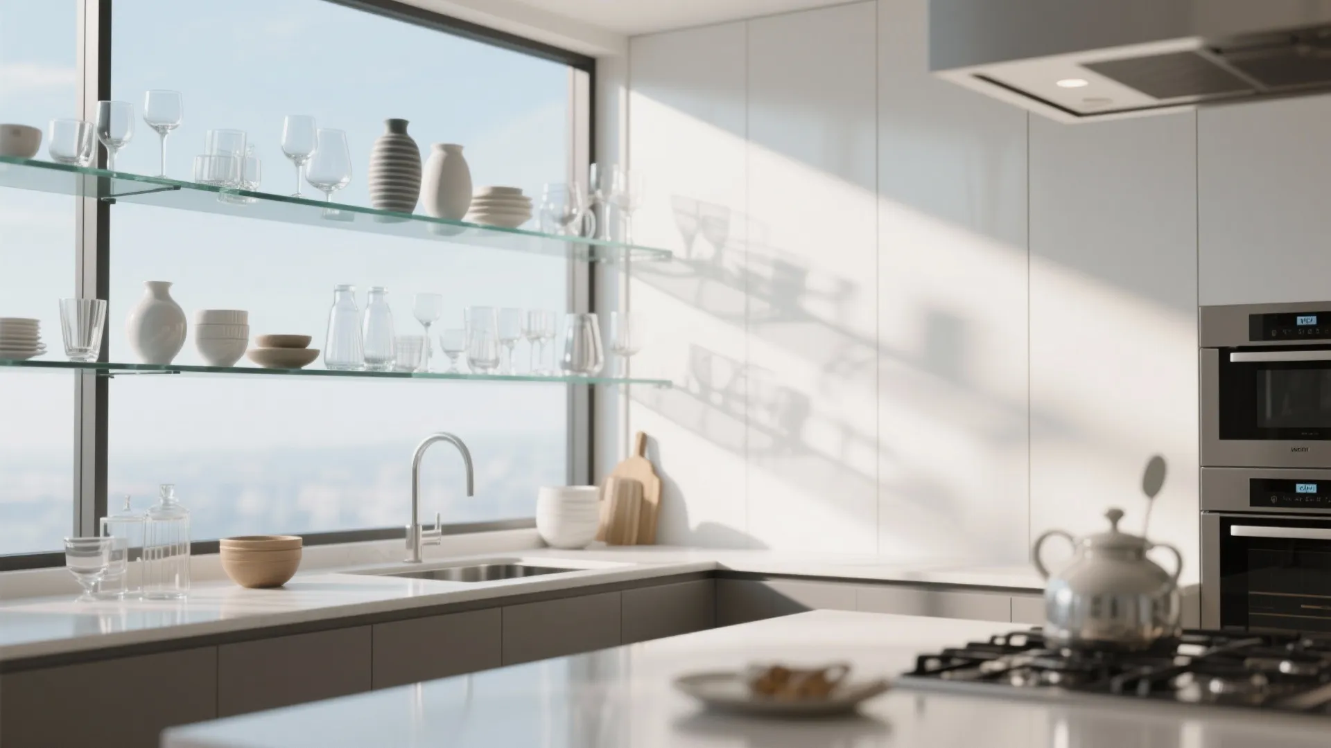 7. Glass Shelves for Lightness