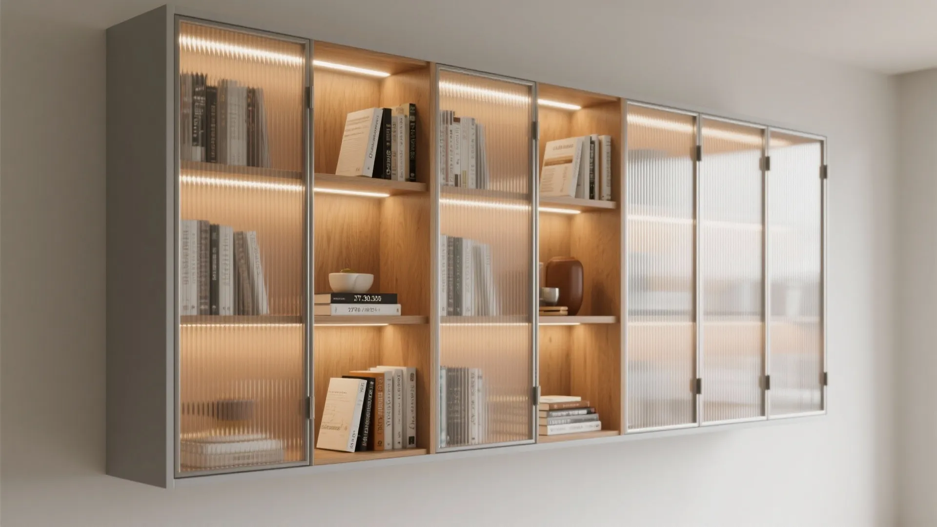 Glass-Front Cupboards with Integrated Lighting