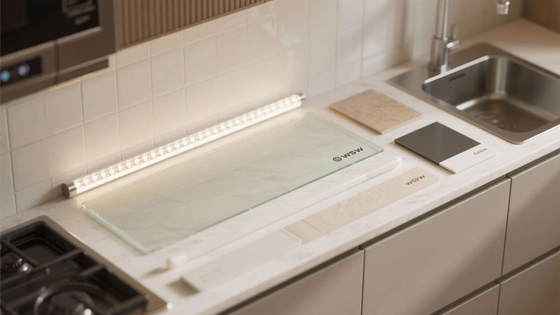 Glass backsplash glow for openness