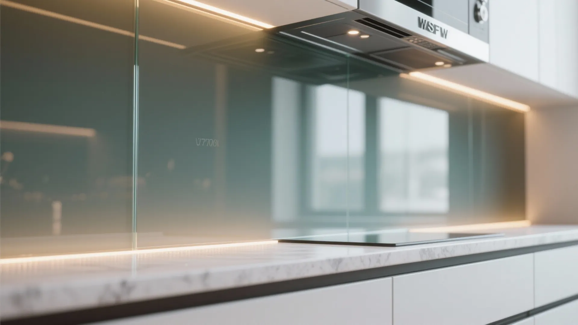 Glass Backsplash and Layered Task Lighting