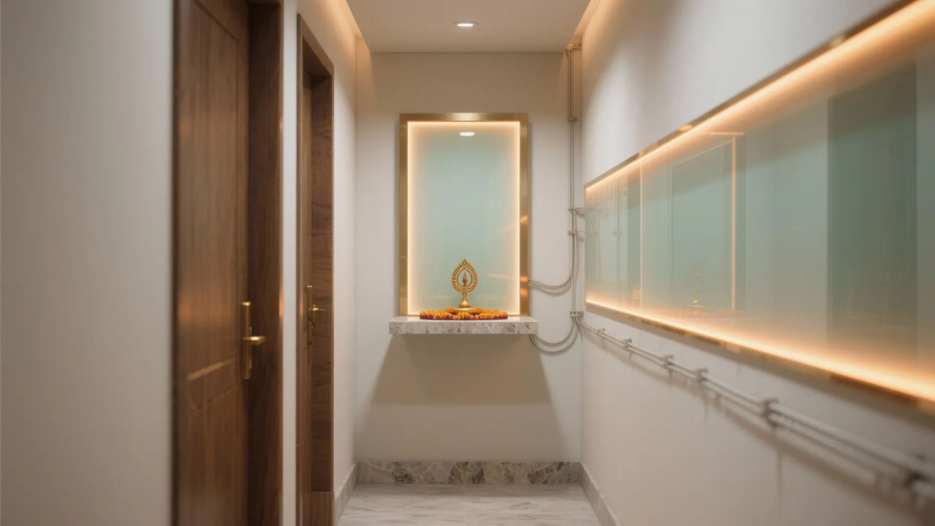 Glass backing and soft LED for an airy shrine