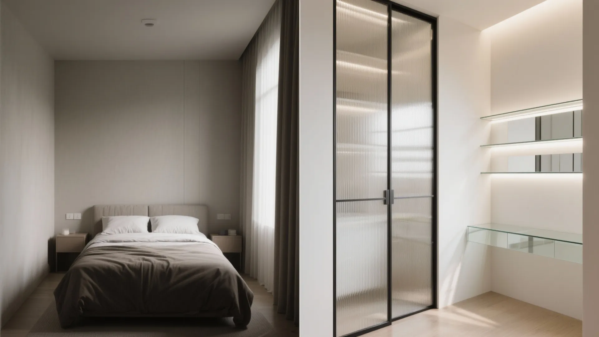 Glass accents and light-reflecting surfaces to open the room