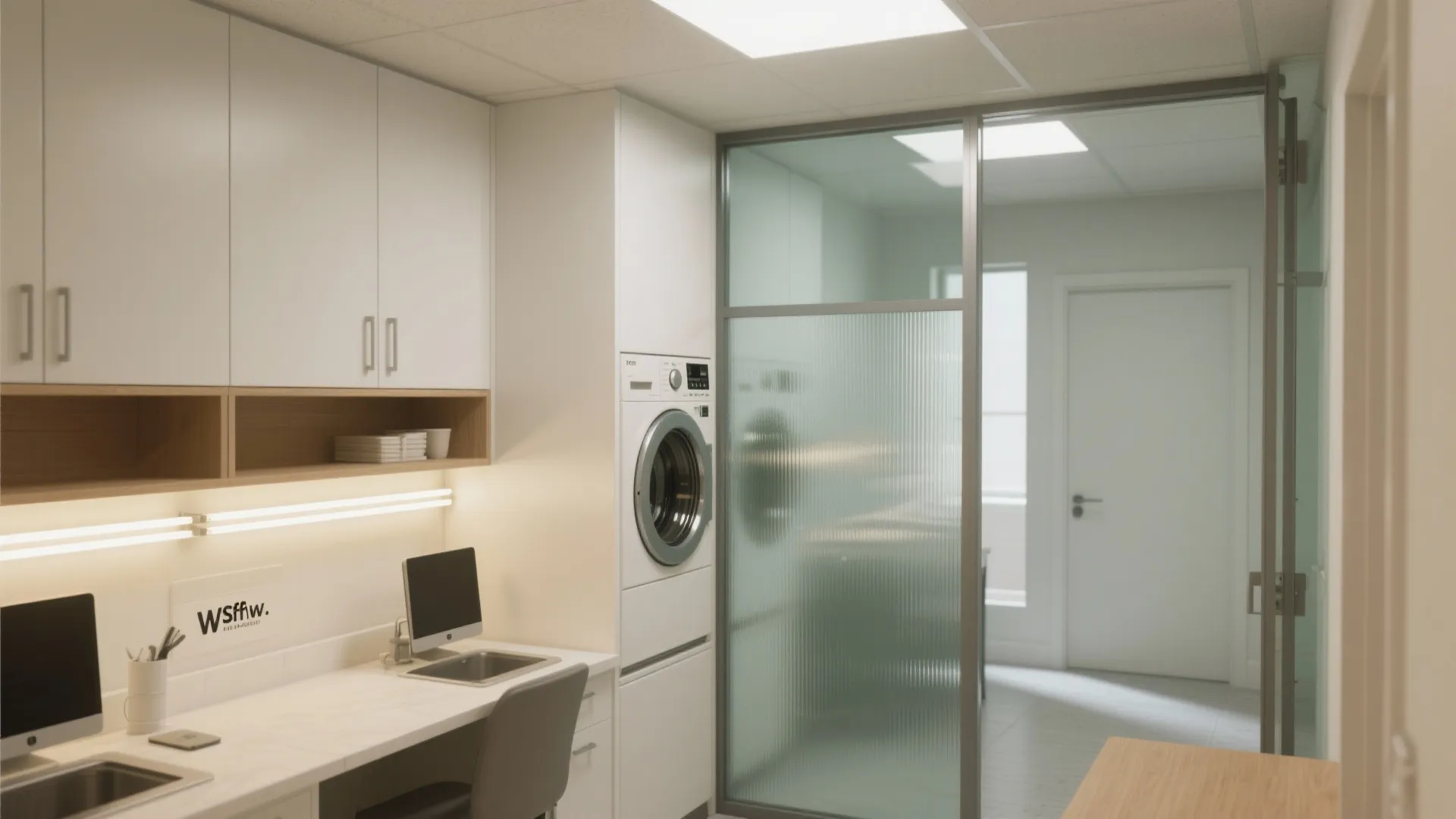 Light-first design: bright task layers and a glass partition