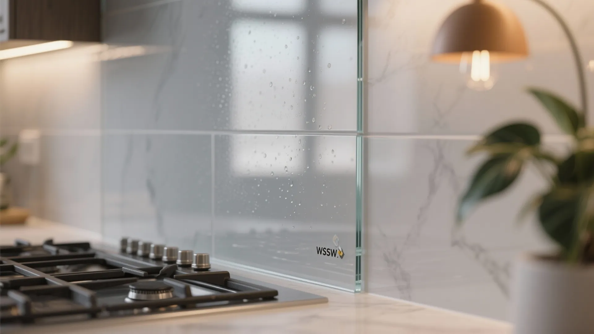 Glass backsplash and reflective accents for a brighter feel
