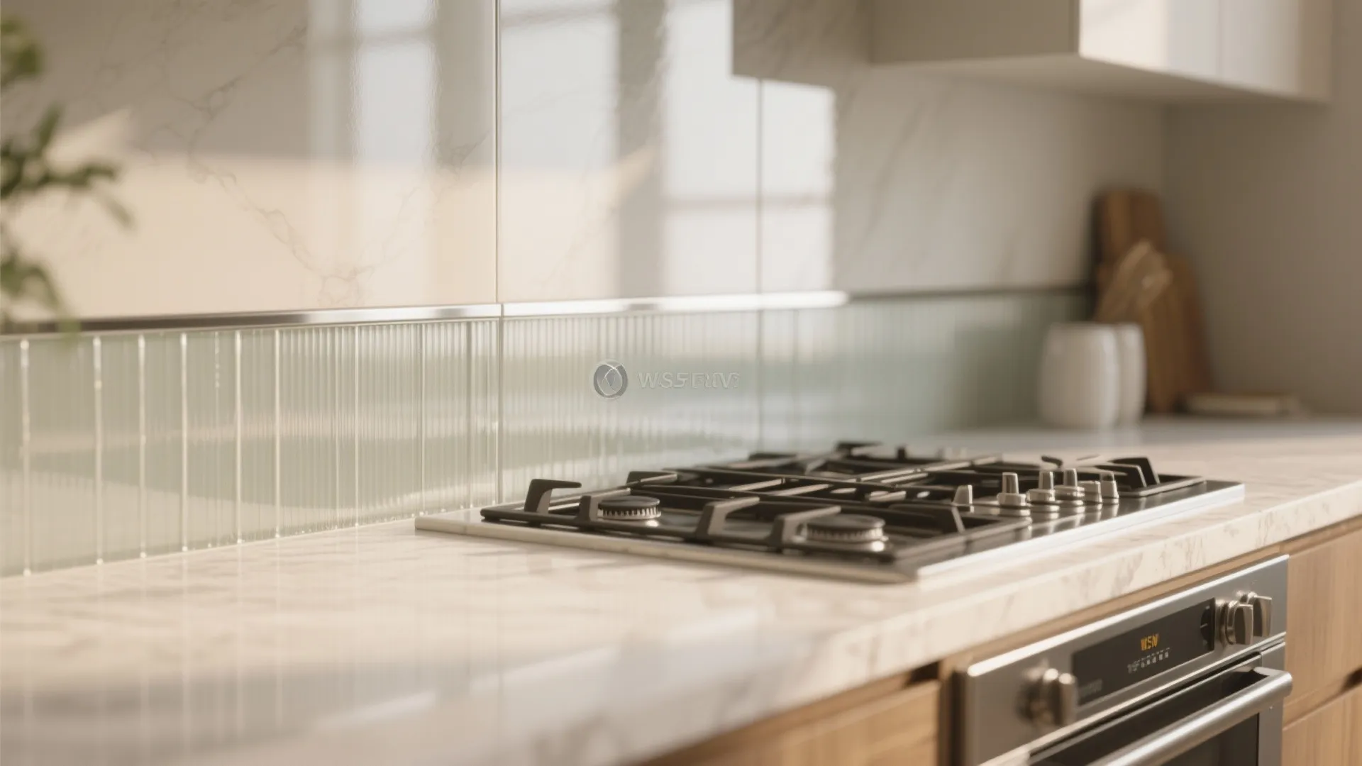 Glass Backsplash and Reflective Finishes to “Expand” Space