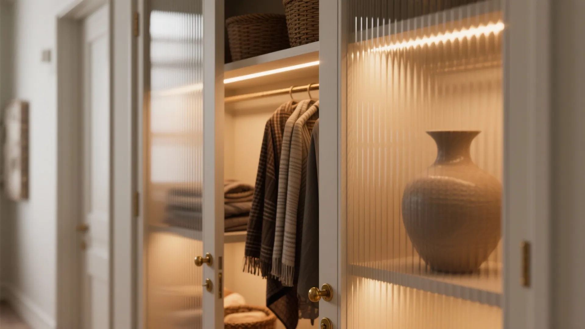 2) Glass-front Hall Cupboard to Ease Visual Bulk