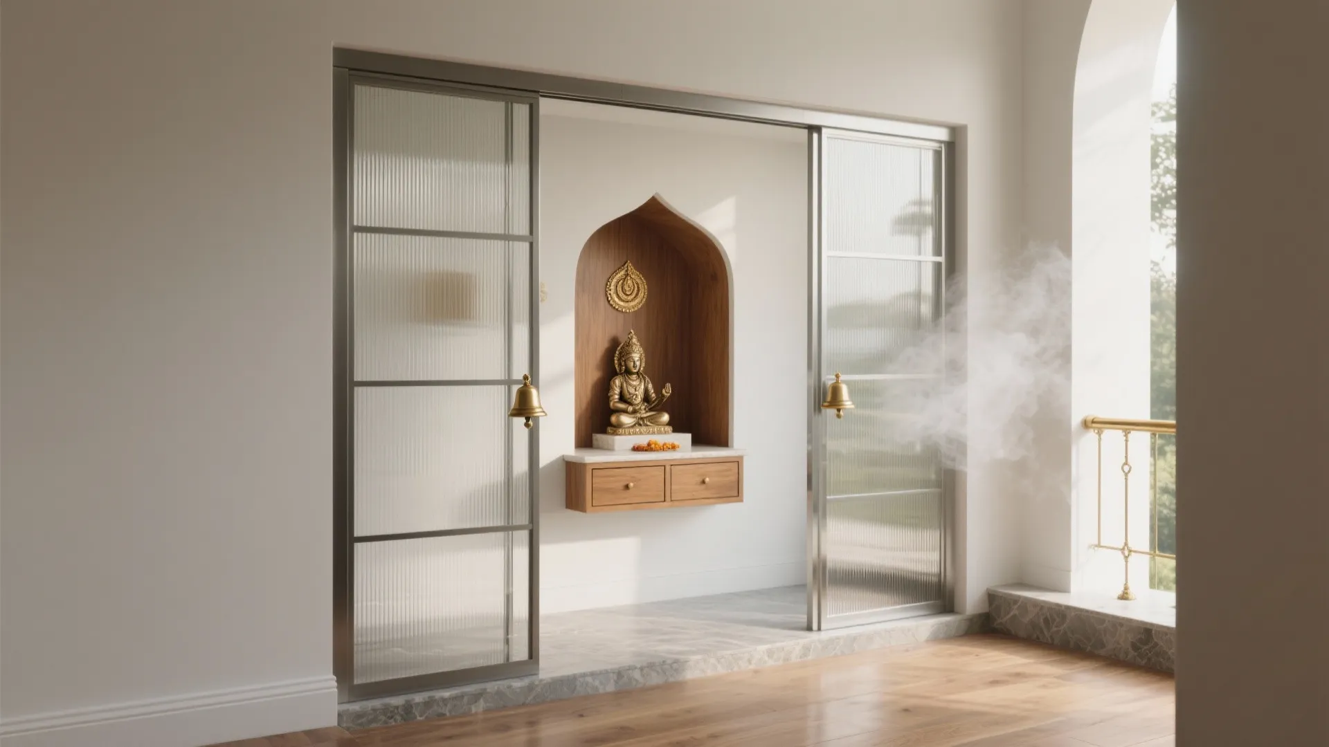 Glass-door mandir that feels airy