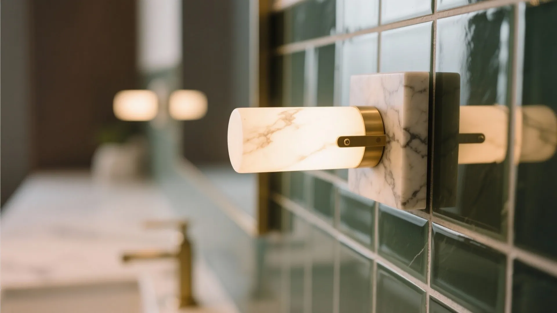 Glass Backsplash with Marble Wall Lights for Depth