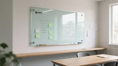 Modern Home Office with Glass Whiteboard & Natural Light