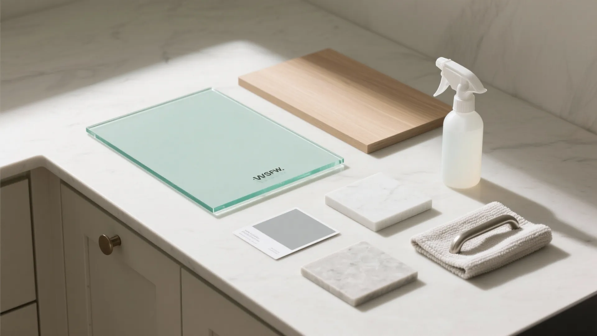 Glass backsplash for depth and light