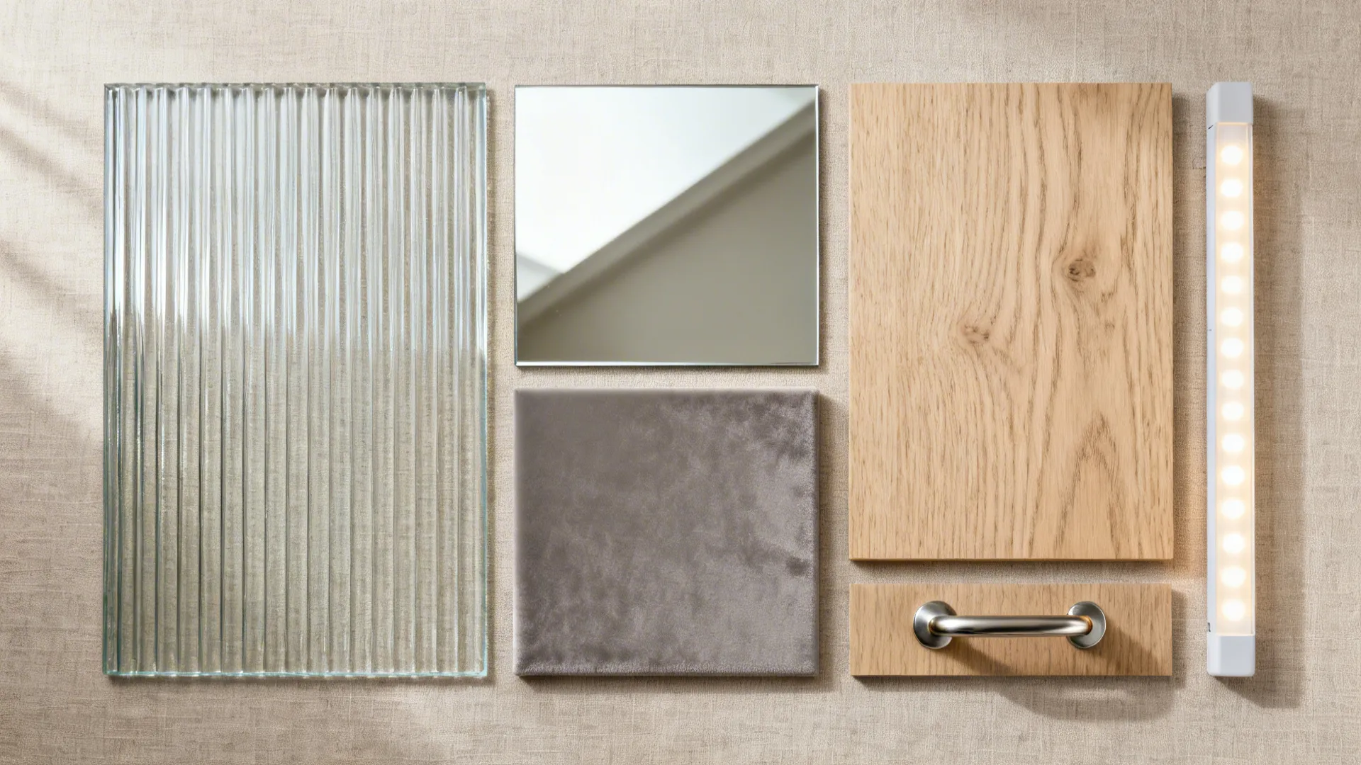 2) Glass-backed display zones for depth and light