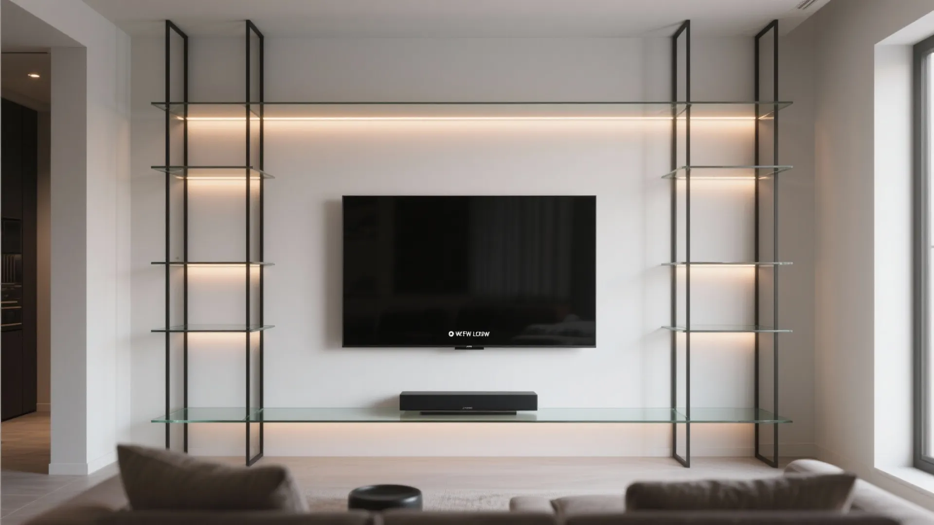 Glass and Metal Accents with Subtle LED Bias Lighting