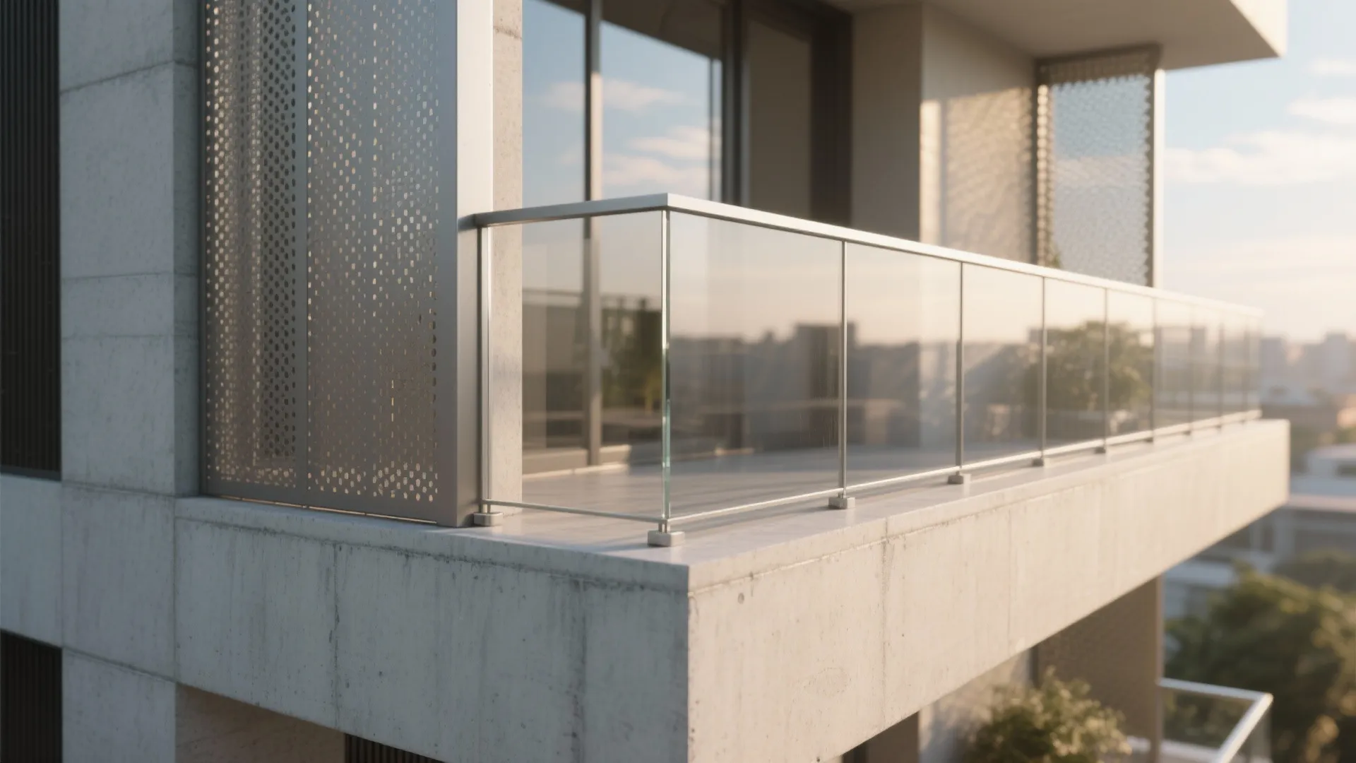 Concrete + Glass or Metal for an Airy Balustrade
