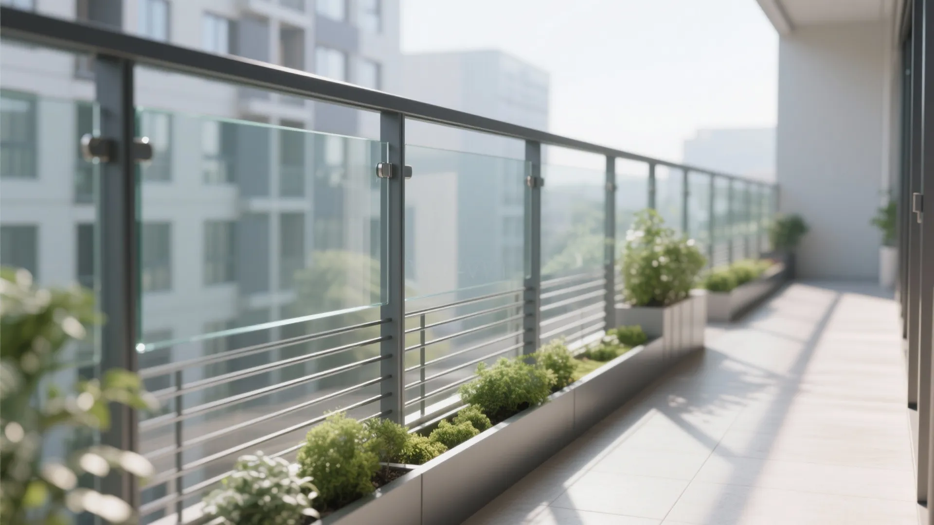 Glass-and-Metal Hybrid Guardrail With Planter Ledge
