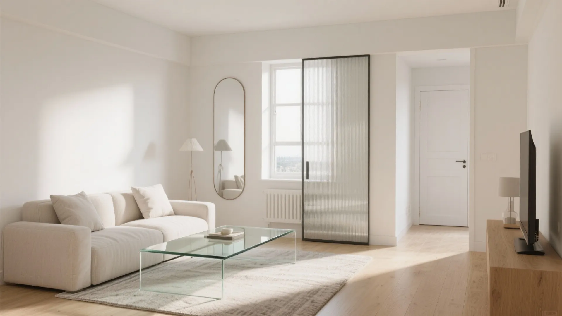 Glassy Accents and Mirrors for an Airy, Deeper Room