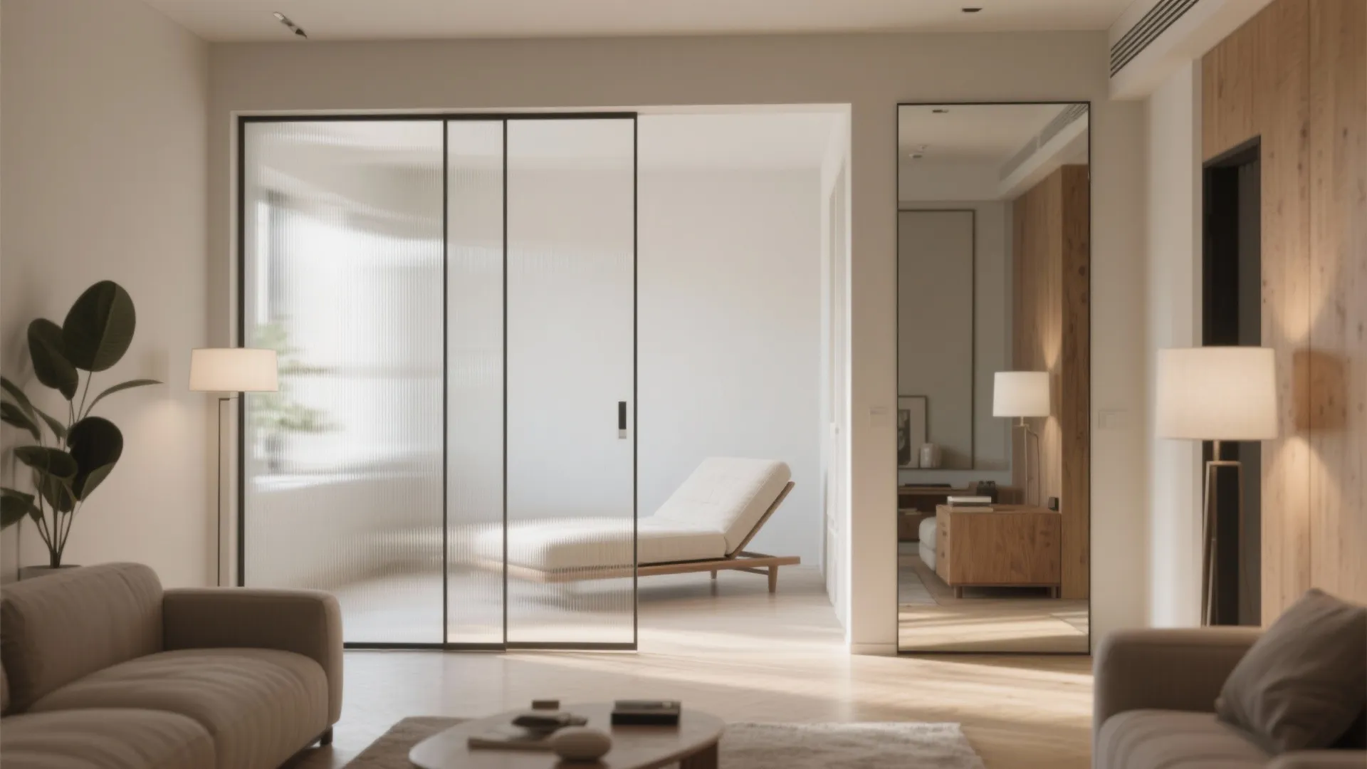 Glass panels and mirrors to increase perceived depth