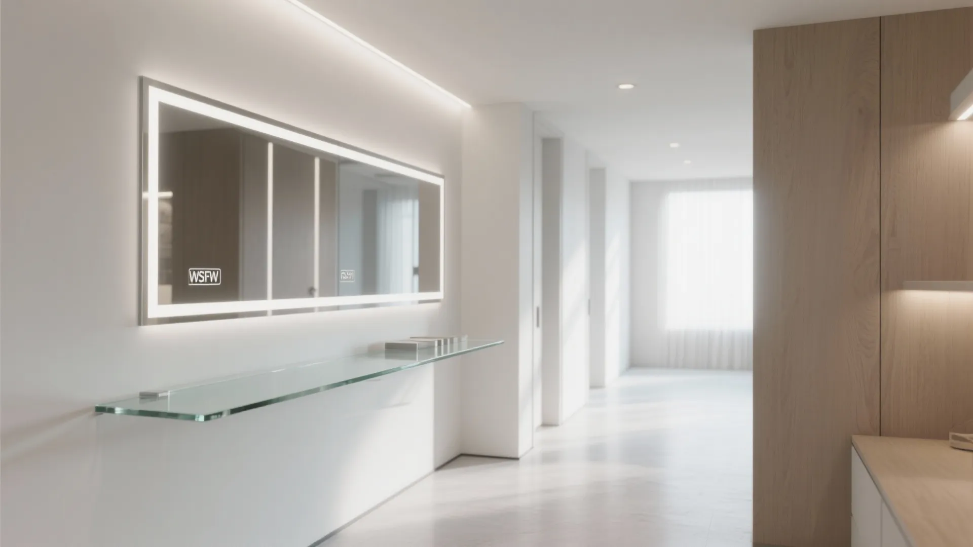 Glass and mirror layering for an airy hall