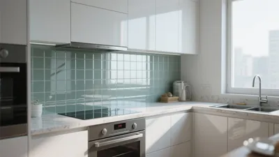 Modern Kitchen with Mint Tile Backsplash & Smart Storage