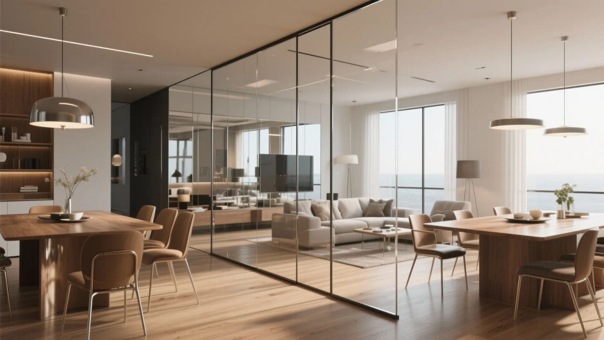 5. Use glass, mirrors and consistent materials to unify the look