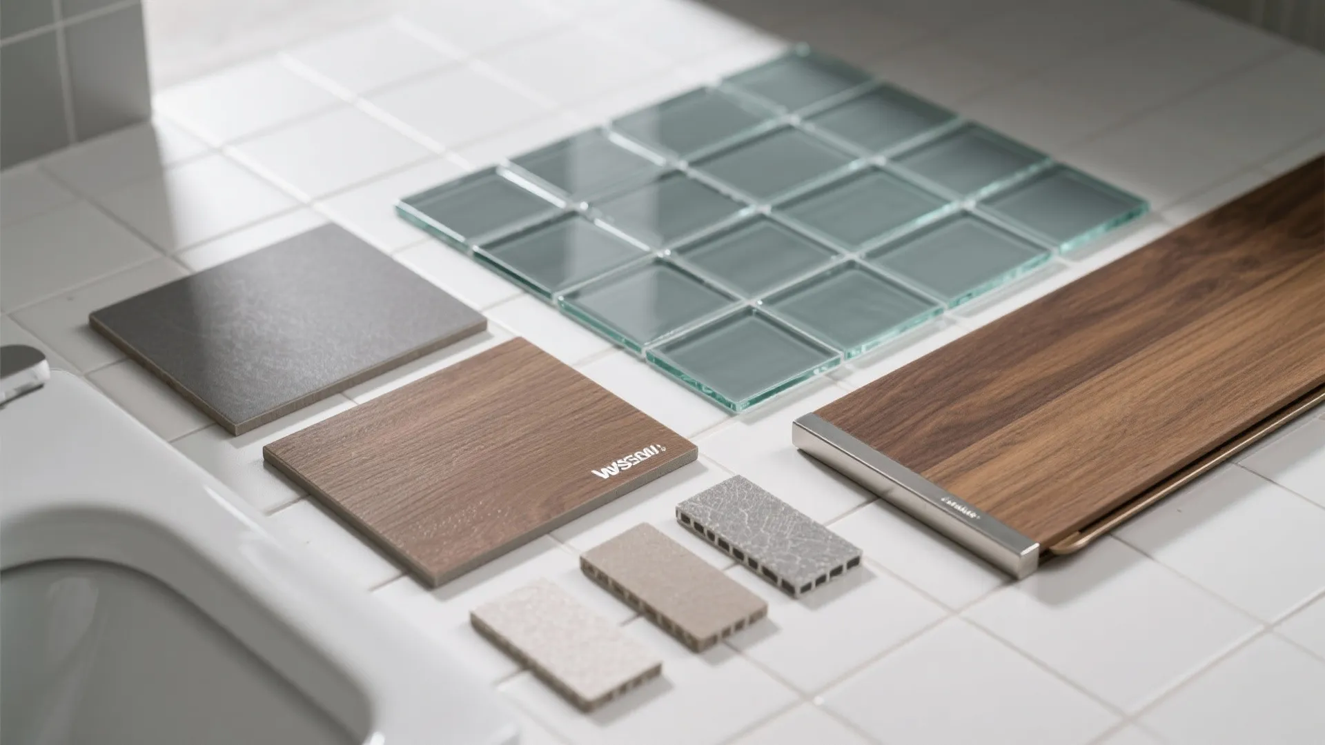 Mixing glass tile with natural materials for balance