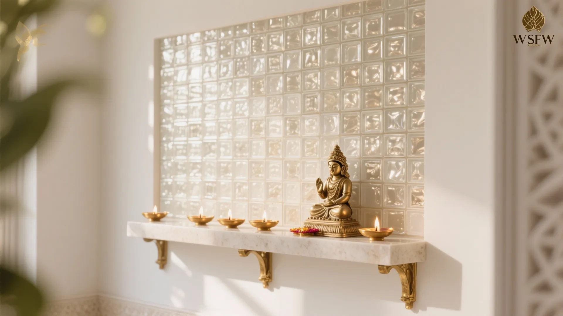 Gentle shimmer with glass or high-LRV mosaics