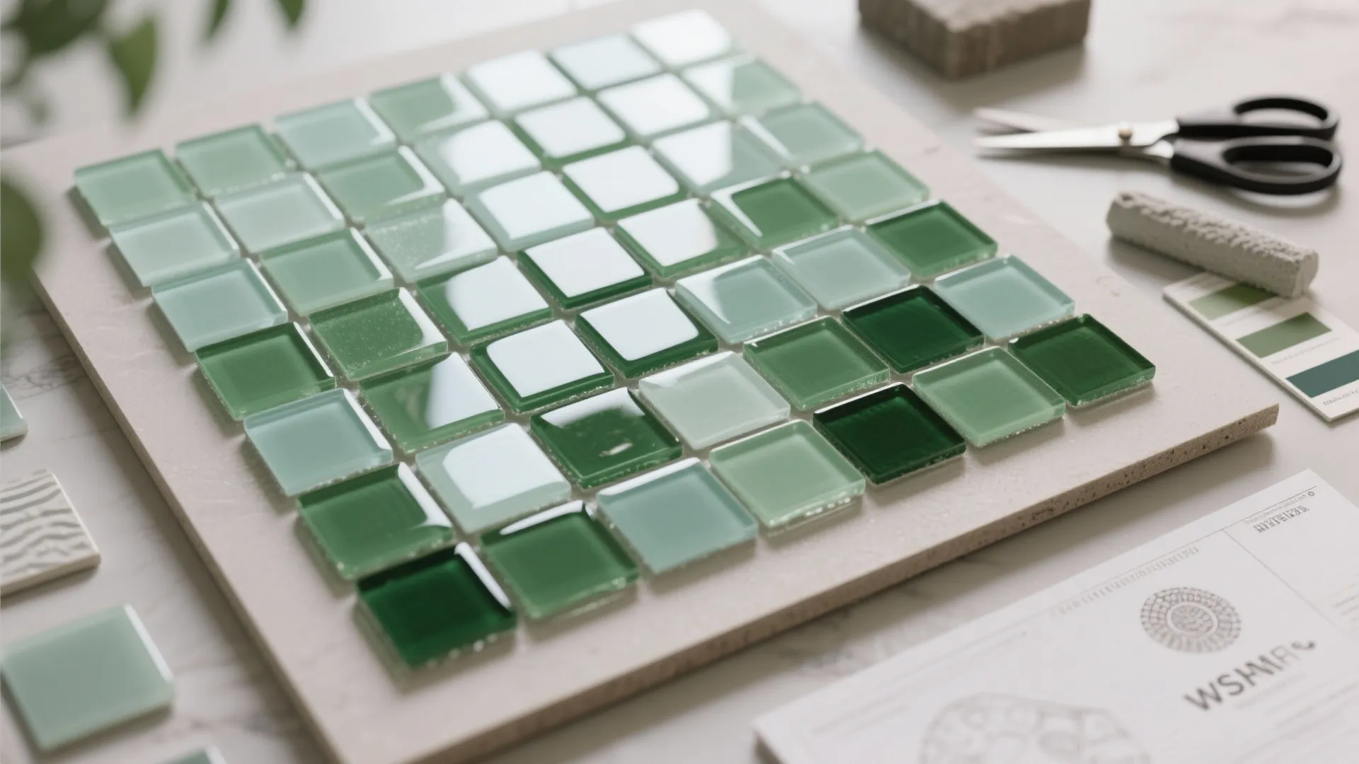 3. Glass Mosaic Tiles in Gradient Greens