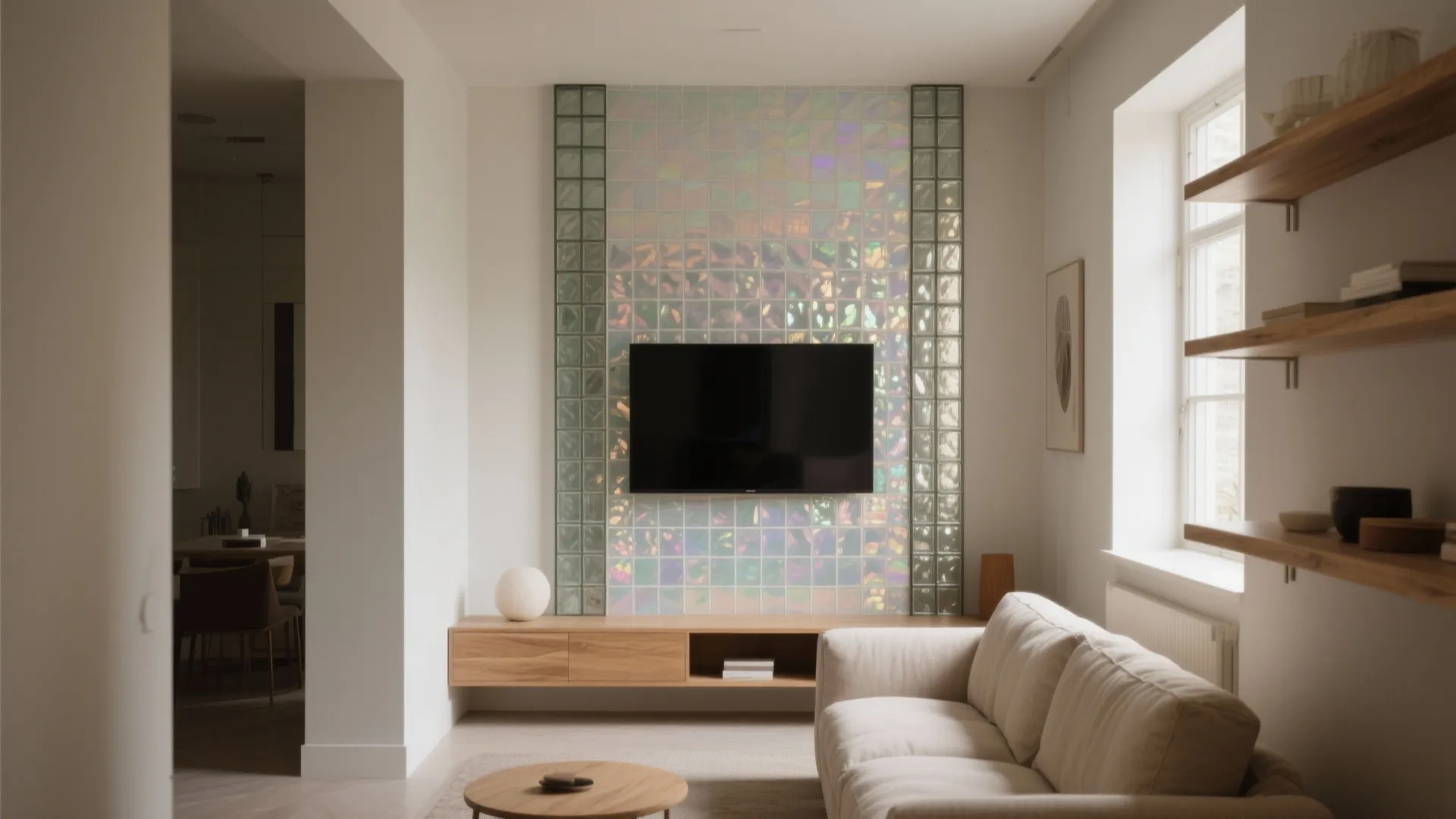 2) Glass mosaic accents to amplify light and depth