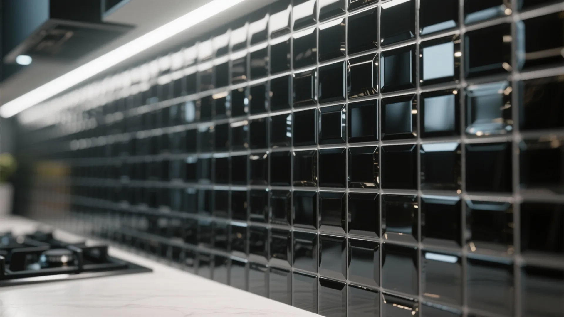 2. Black mosaic tiles for texture and shimmer