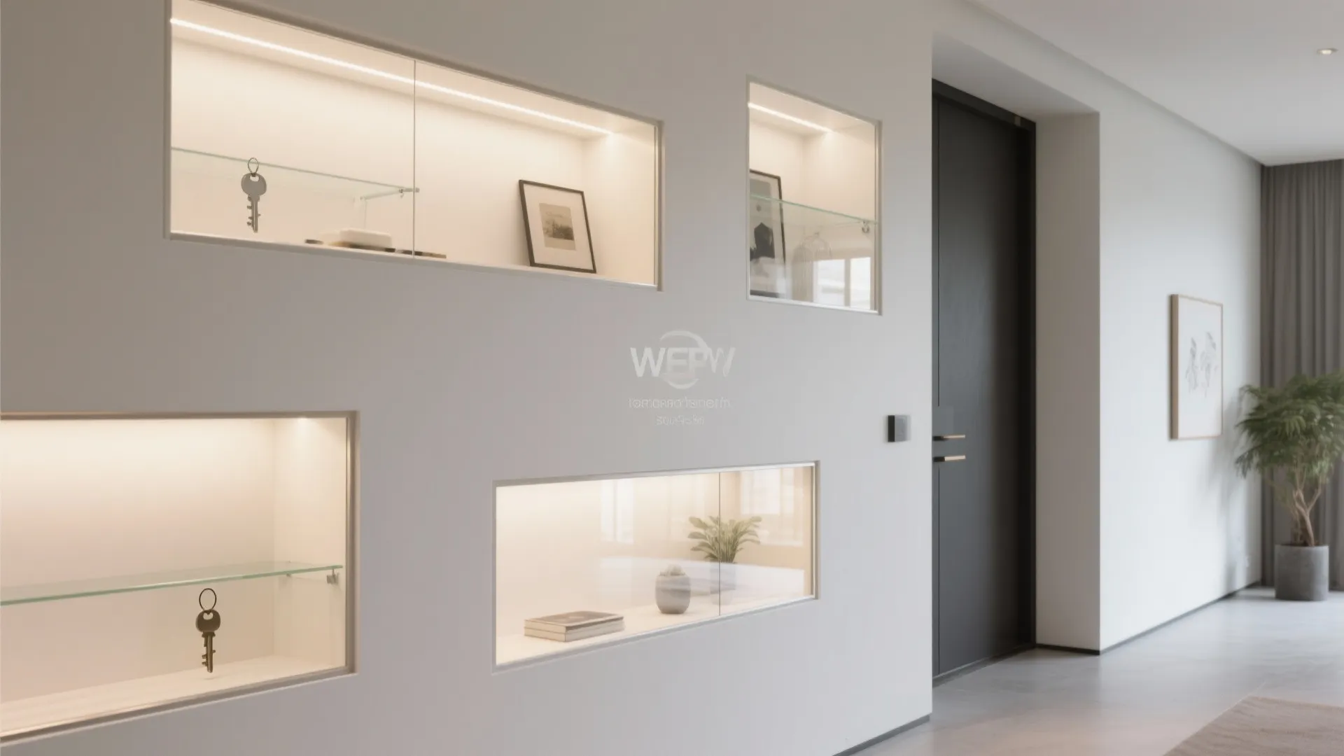 Glass-front box niches for airy depth