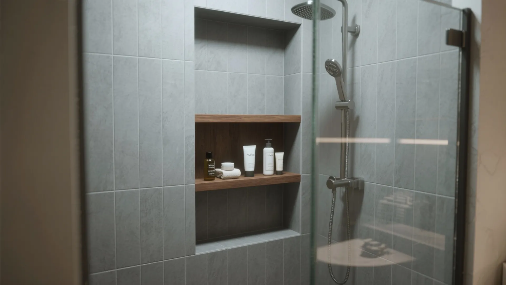 Glass partition and recessed niche