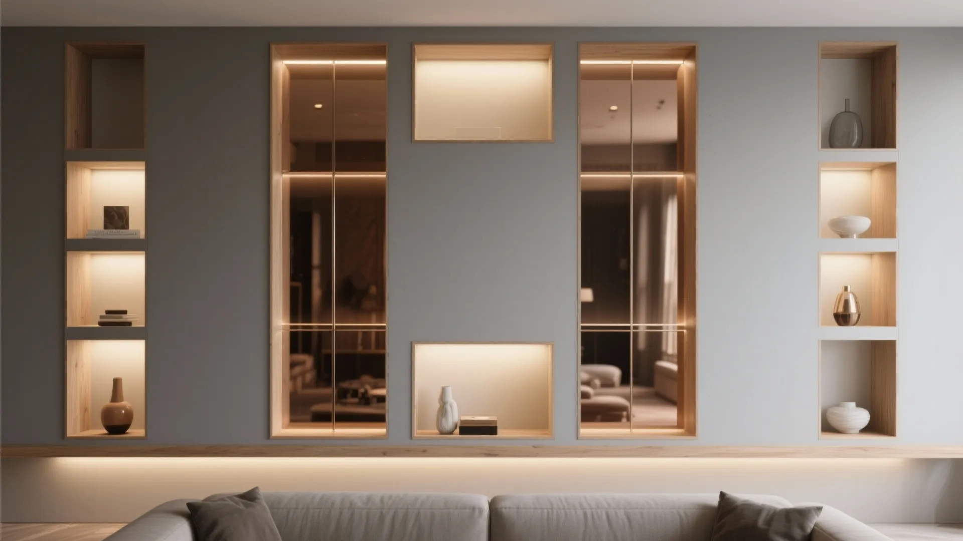 Glass-Backed Niches with Gentle LED Wash