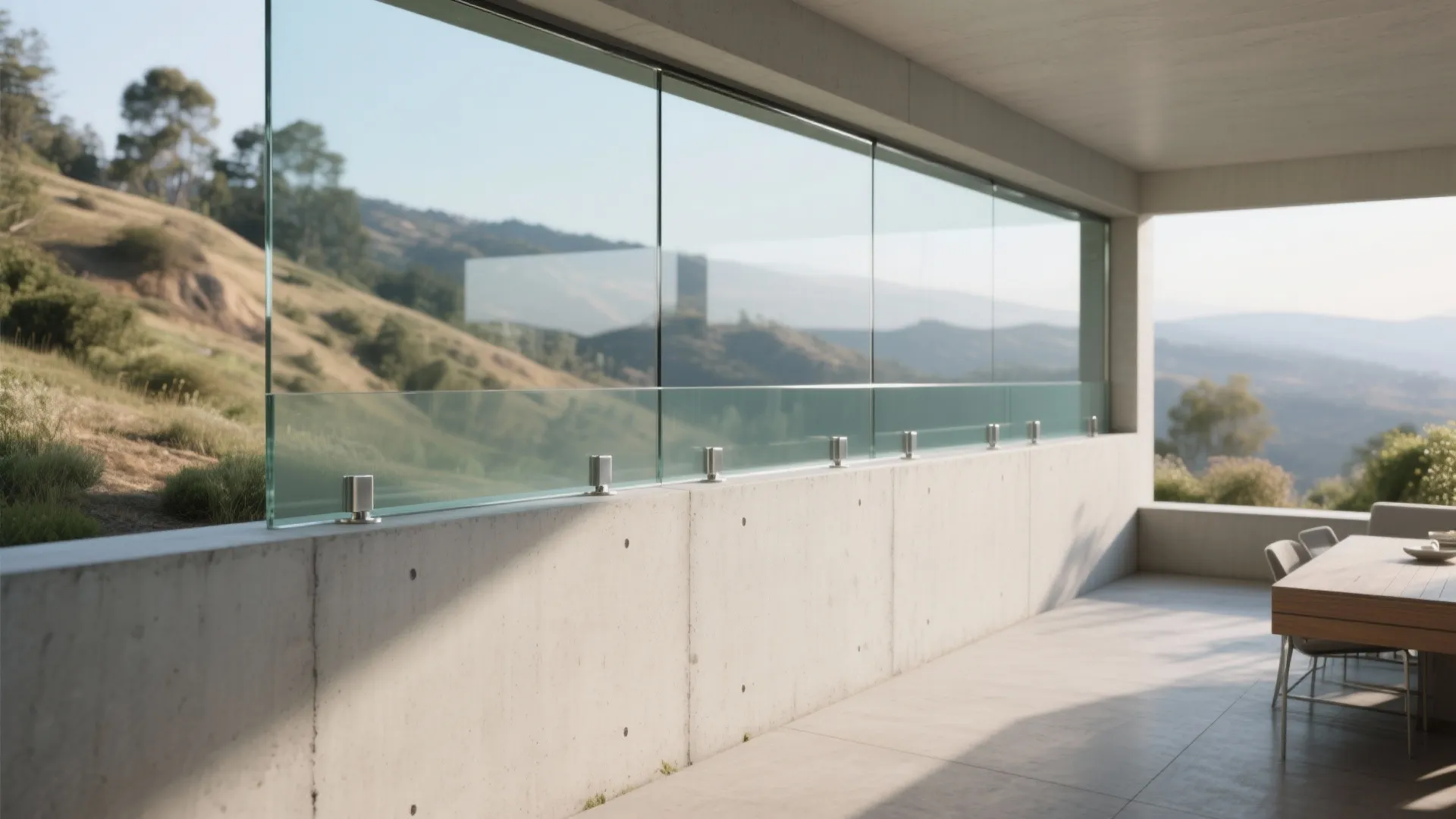 Glass infill above a concrete retaining wall
