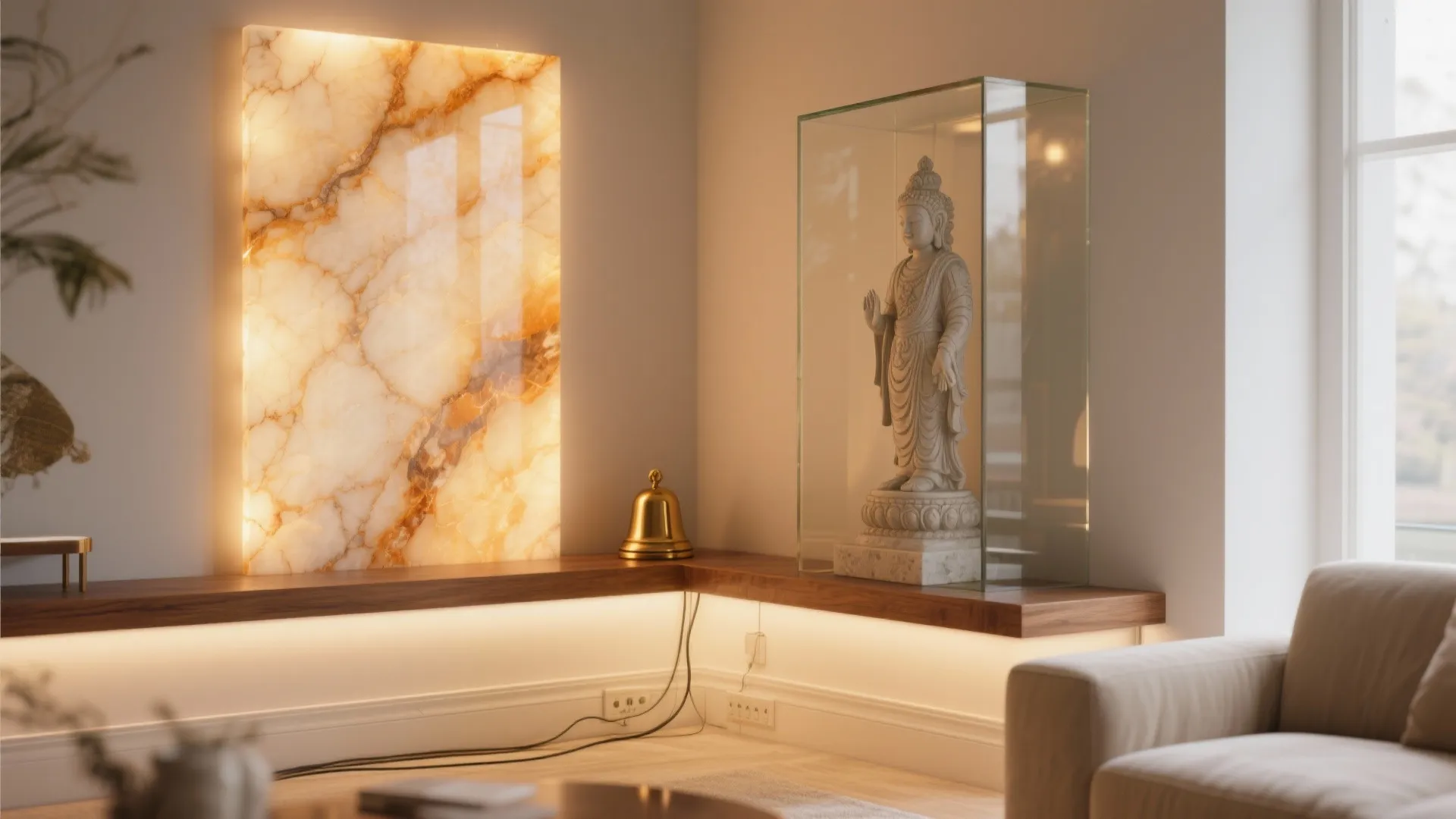 2) Glass-Backed Corner with Backlit Stone