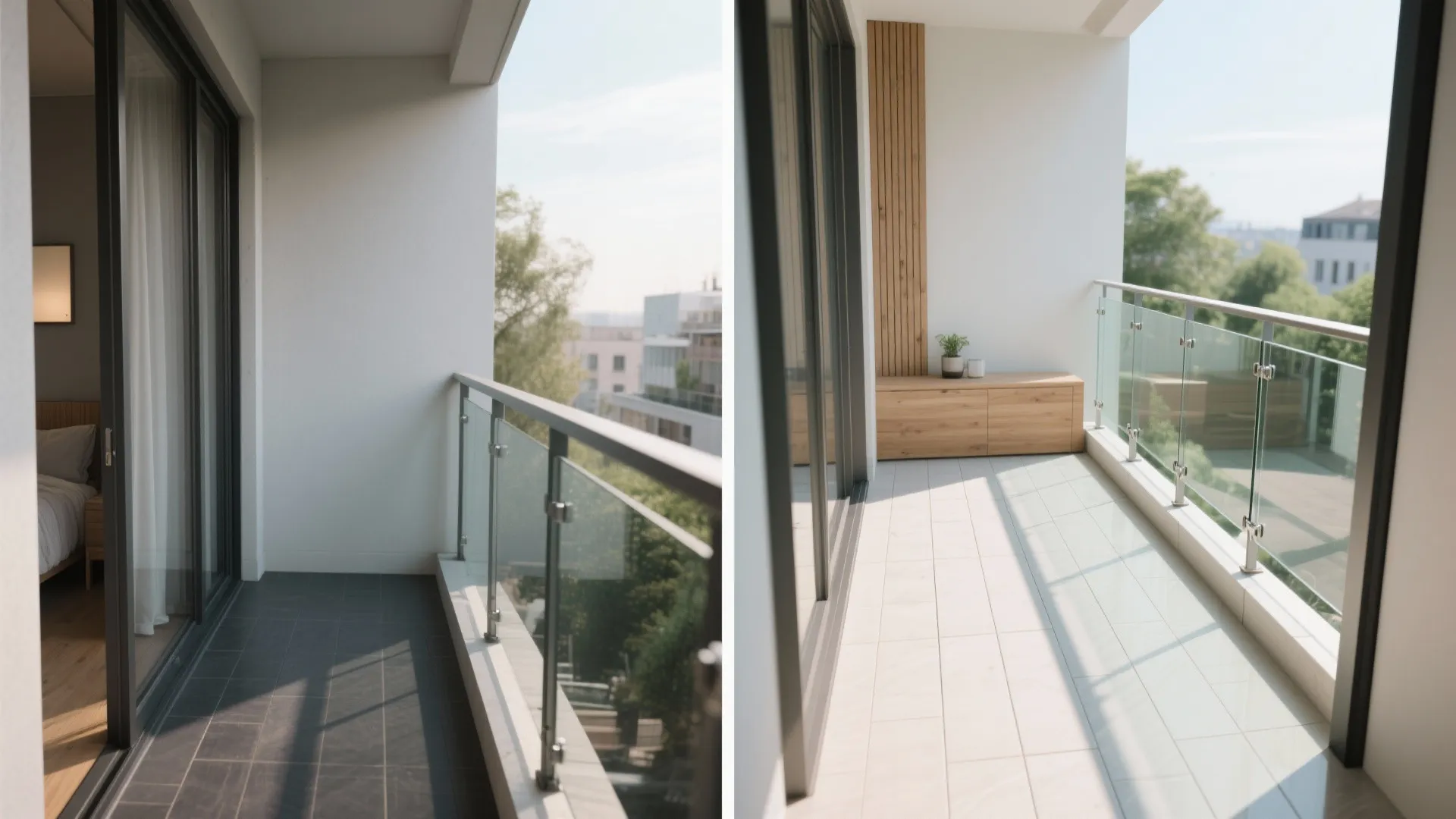 Glass balustrade and light-toned flooring for openness