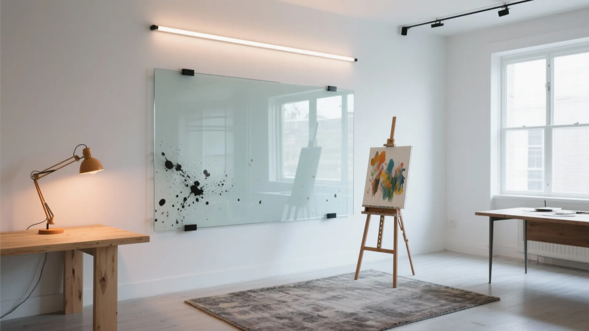 Glass panels for luminous, splatter-safe zones