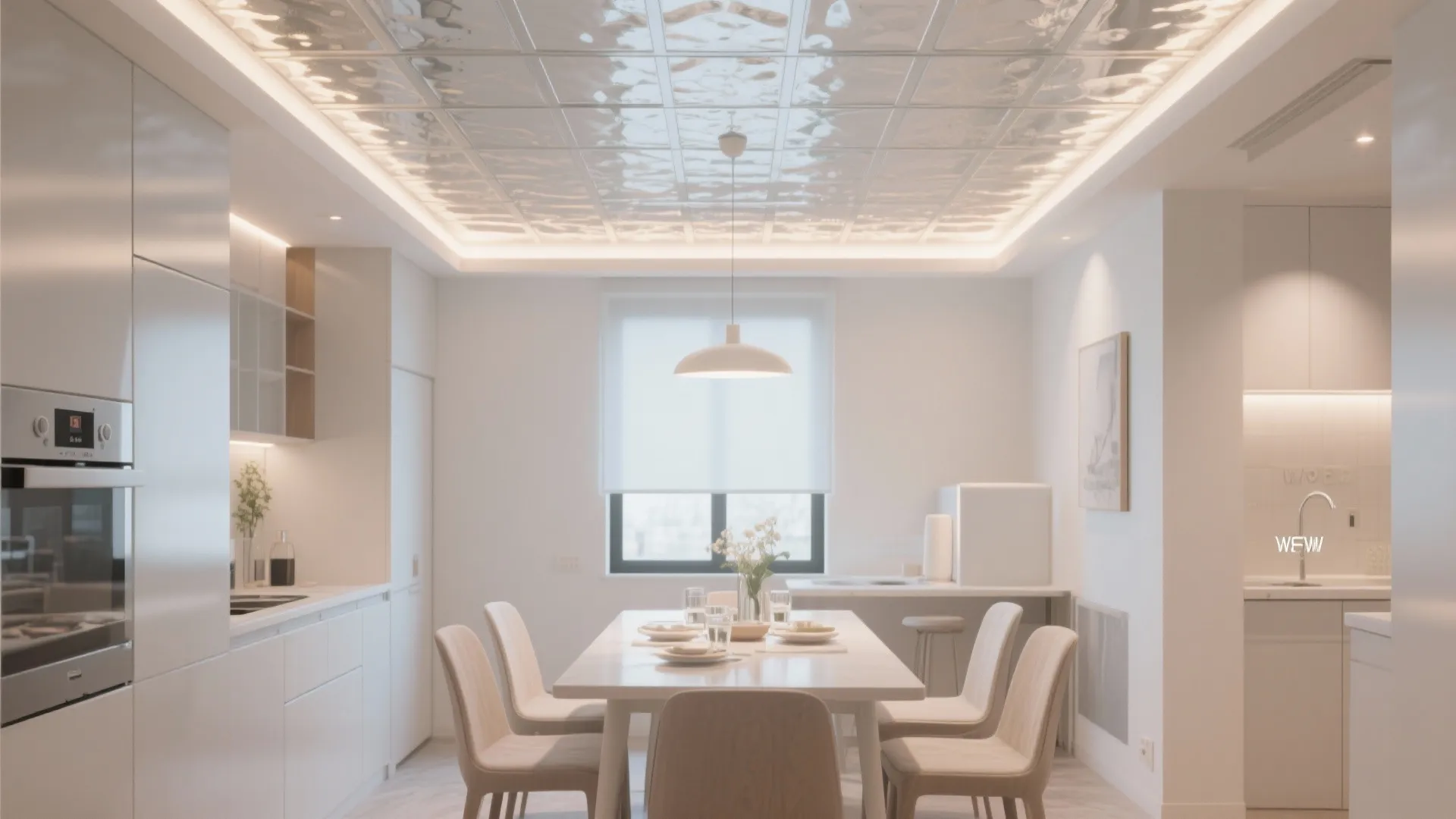 Glass panel inserts in ceiling