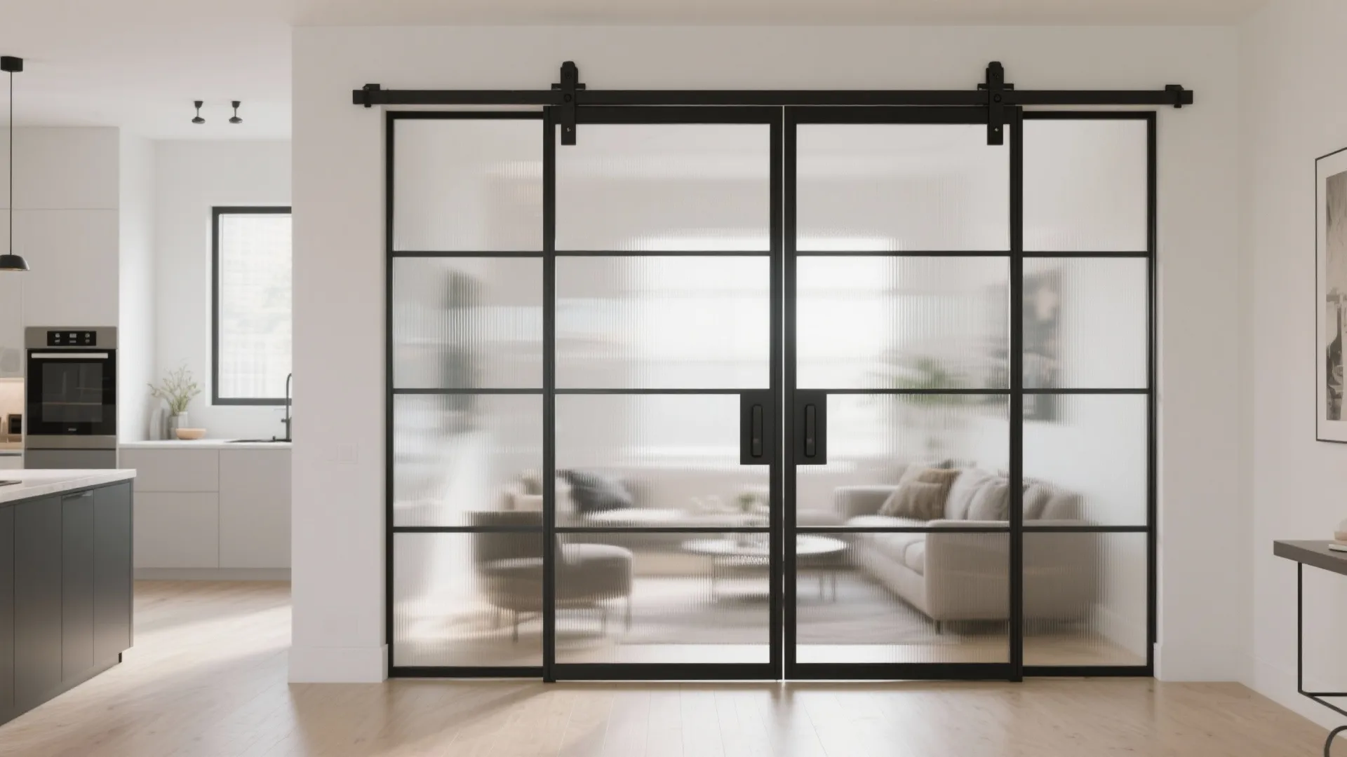 2. Modern Glass-Panel Barn Door
