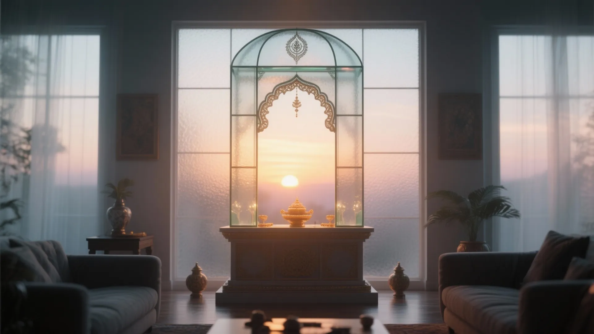 Glass-Panel Mandir for Light Play