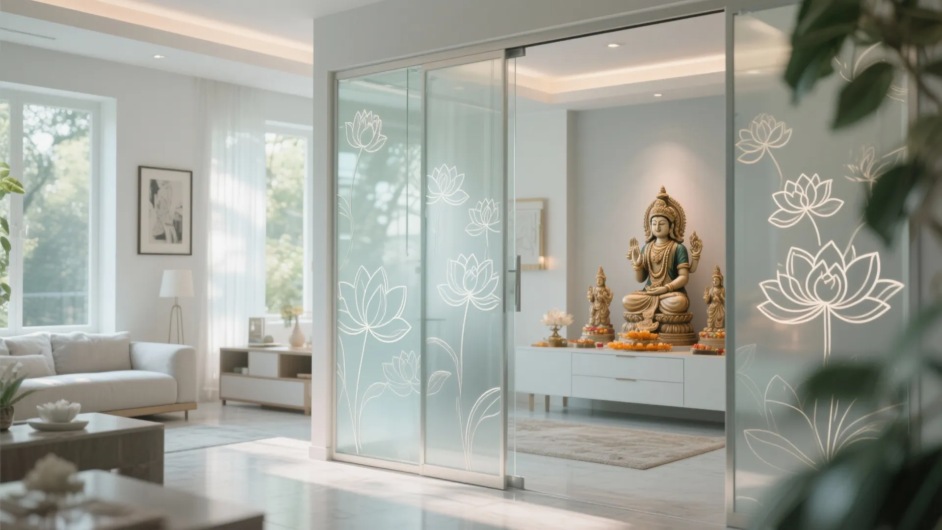 Glass Panel Pooja Room
