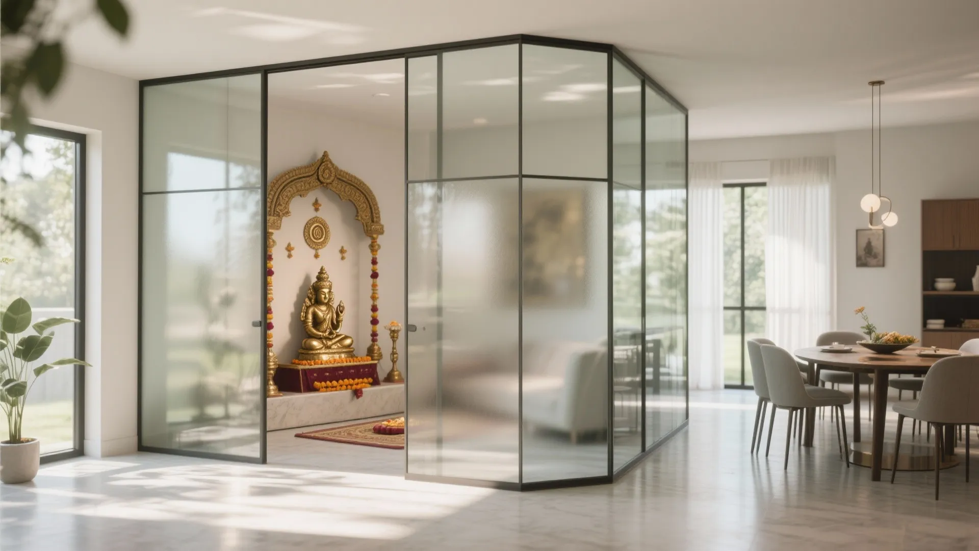 Glass-Panel Puja Enclosure