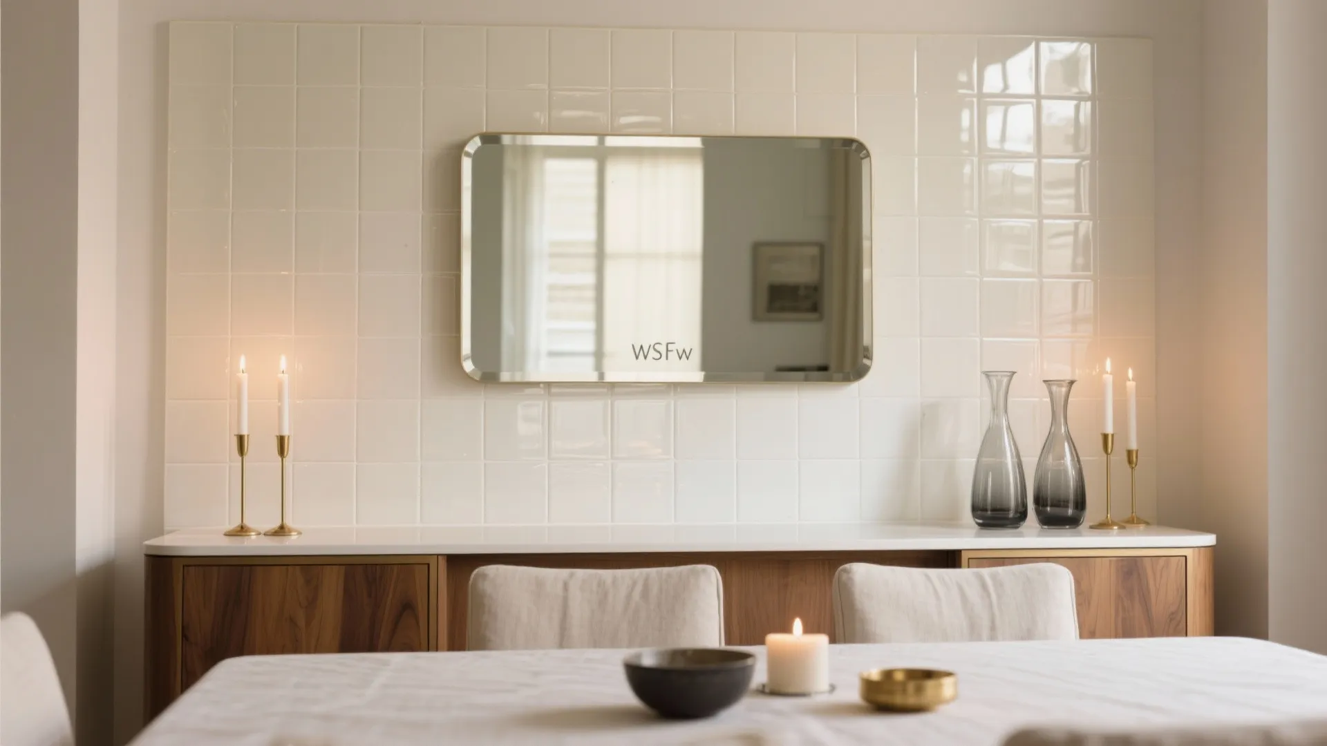 Light-Bouncing Glass or Ceramic Panels Behind the Sideboard