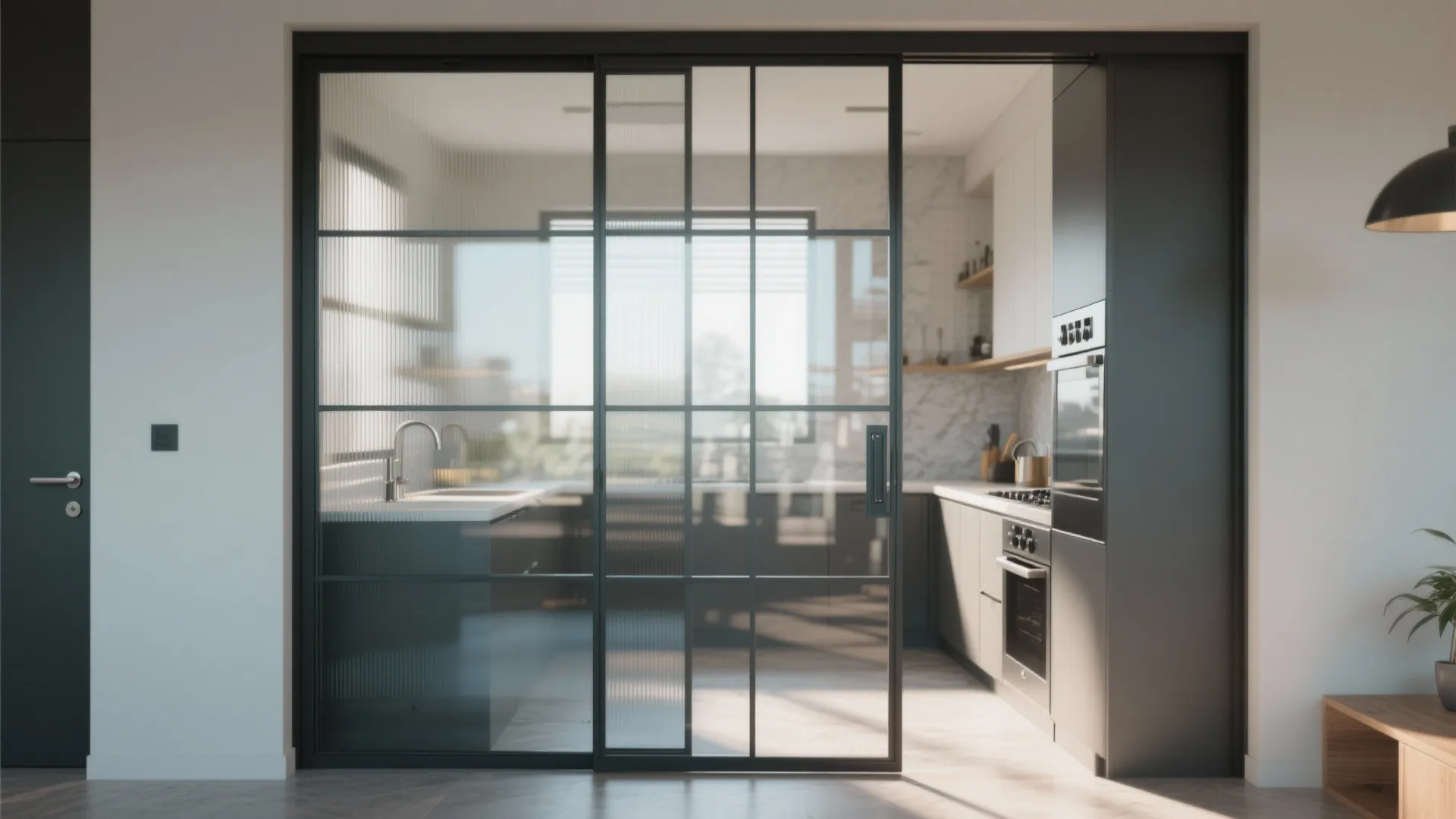 3. Glass-panel swing doors to keep light flowing