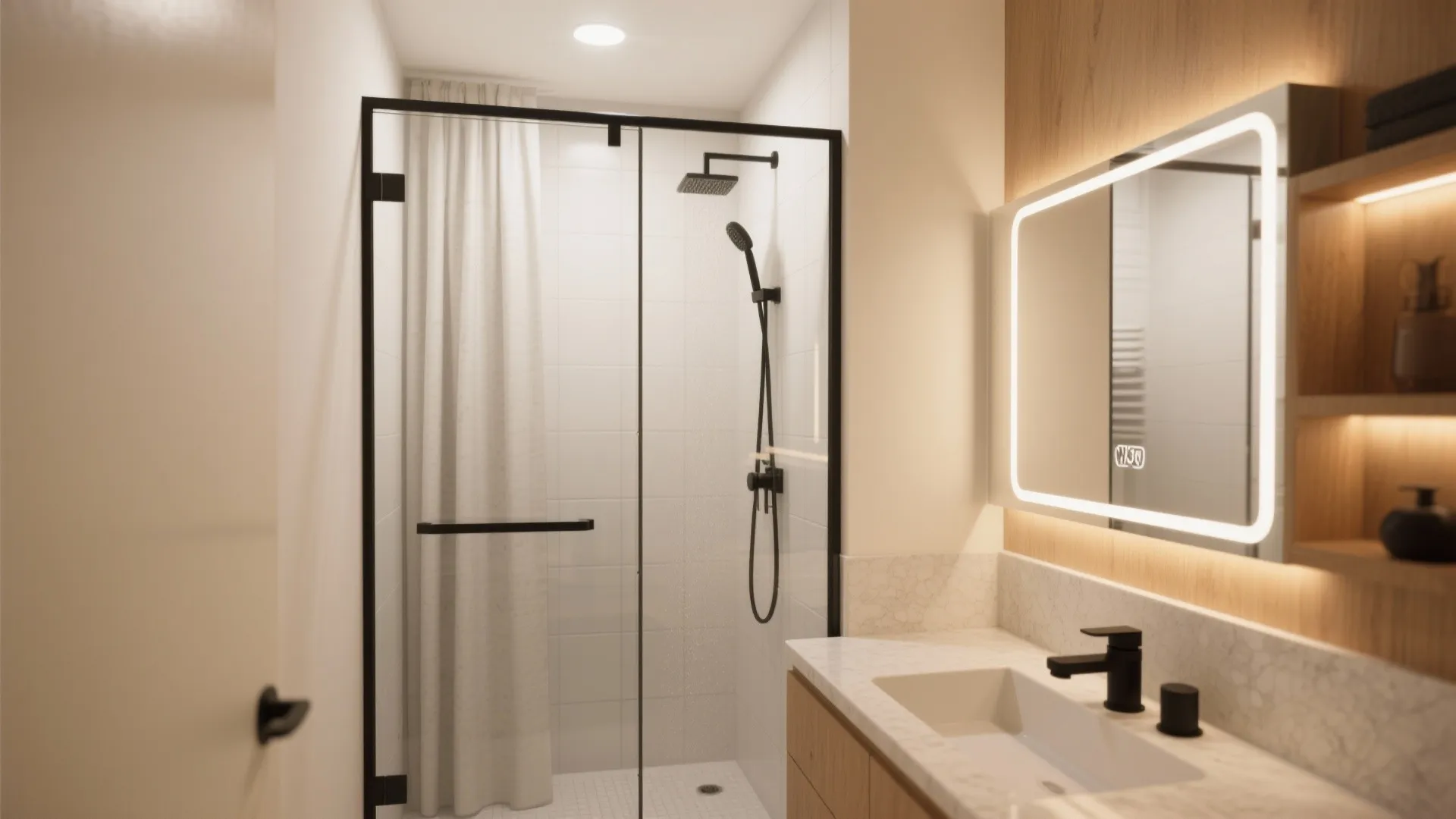 Glass Shower Panels for an Airier Tiny Bath