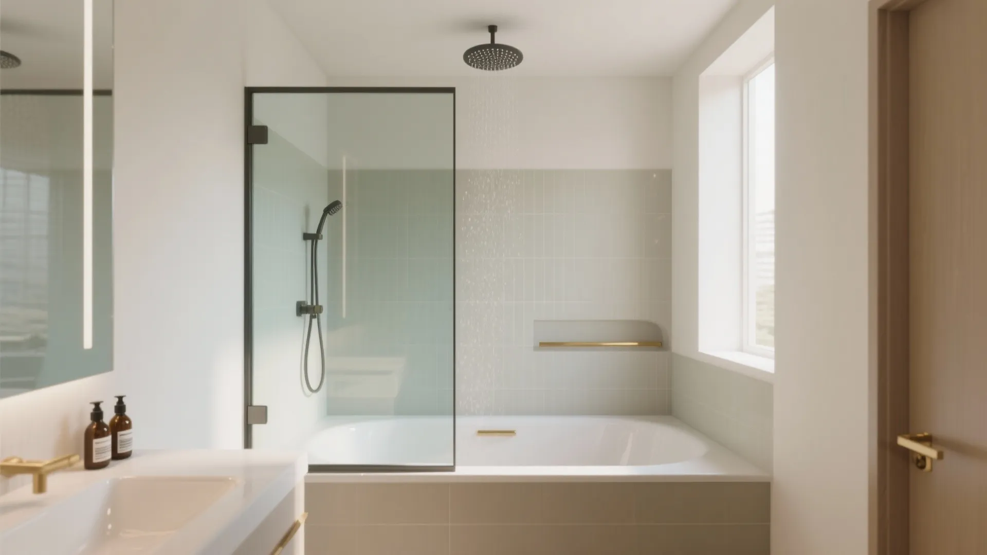 Glass screen + tub-shower combo: airy look, compact footprint