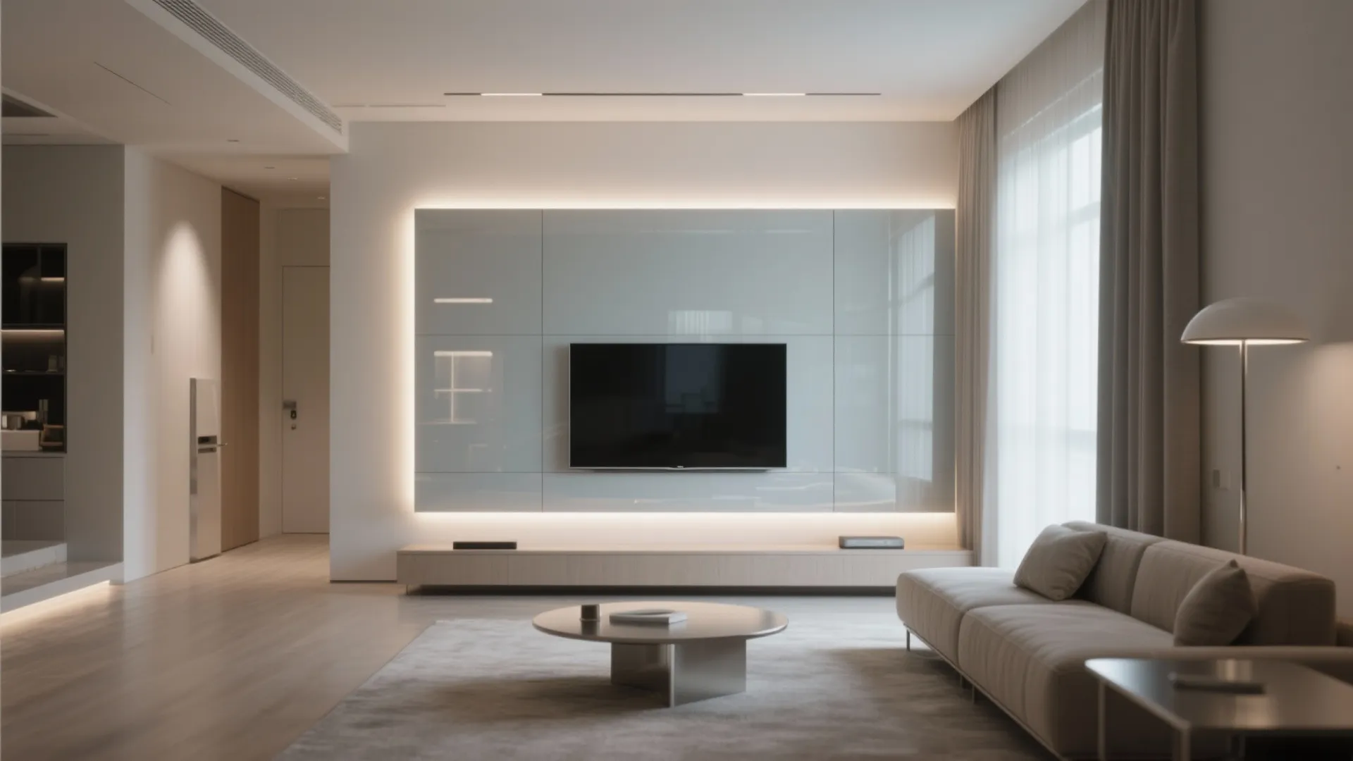 Glass backsplash-style panel for light and depth