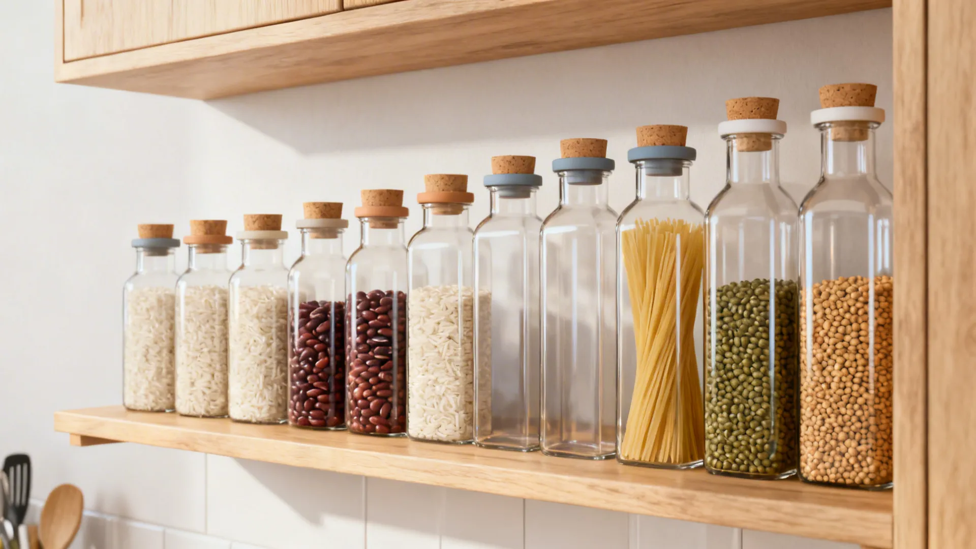 1) Minimal Glass Pantry Rows